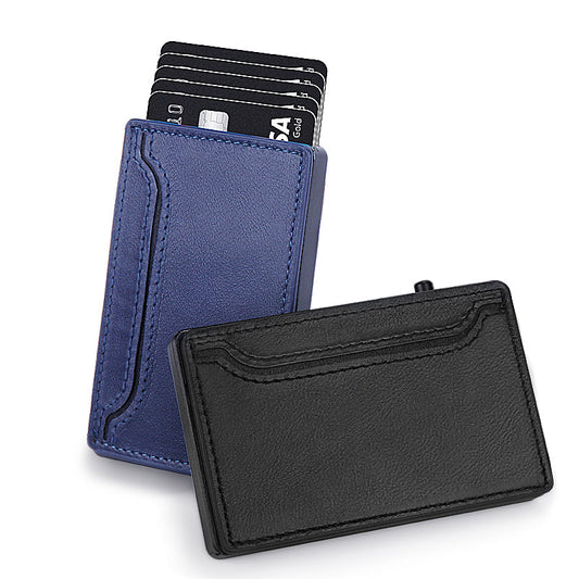 TOYFID Wallet With PU Leather Cover,Aluminum Alloy Pop Up Wallet Holder Card-0