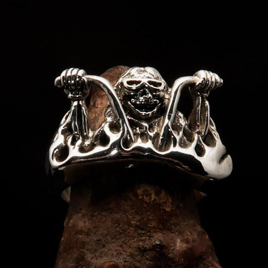 Men's Outlaw Ring Biker on Chopper - antiqued Sterling Silver-0