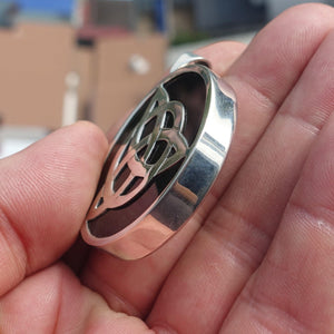 Black Agate Amulet, Celtic Triskele Amulet, round Sterling Silver Amulet, Celtic Silver Pendant-1
