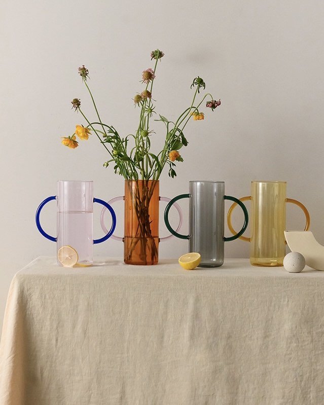 Dual-handle Dopamine Glass Flower Vase - Whimsical Table Setting Centerpiece