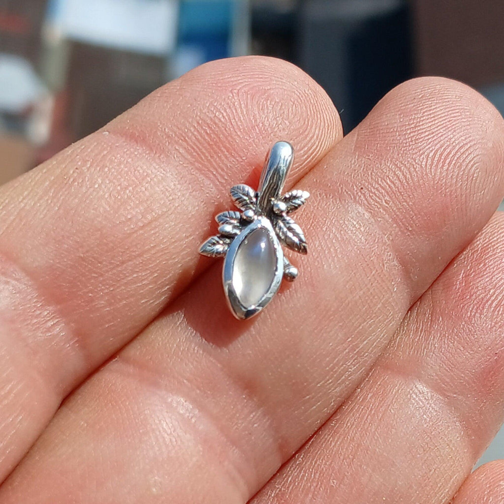 Moonstone Pendant, Flower Pendant, Sterling Silver Pendant, Moonstone Necklace, marquise shaped Ceylon Moonstone, gift for her, Leaf Pendant-3