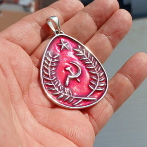 Communist Pendant, Communist Crest Pendant, Sterling Silver Amulet, Red Communist Pendant, Hammer and Sickle Necklace, Handmade Amulet, Gift-2