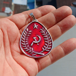 Communist Pendant, Communist Crest Pendant, Sterling Silver Amulet, Red Communist Pendant, Hammer and Sickle Necklace, Handmade Amulet, Gift-4