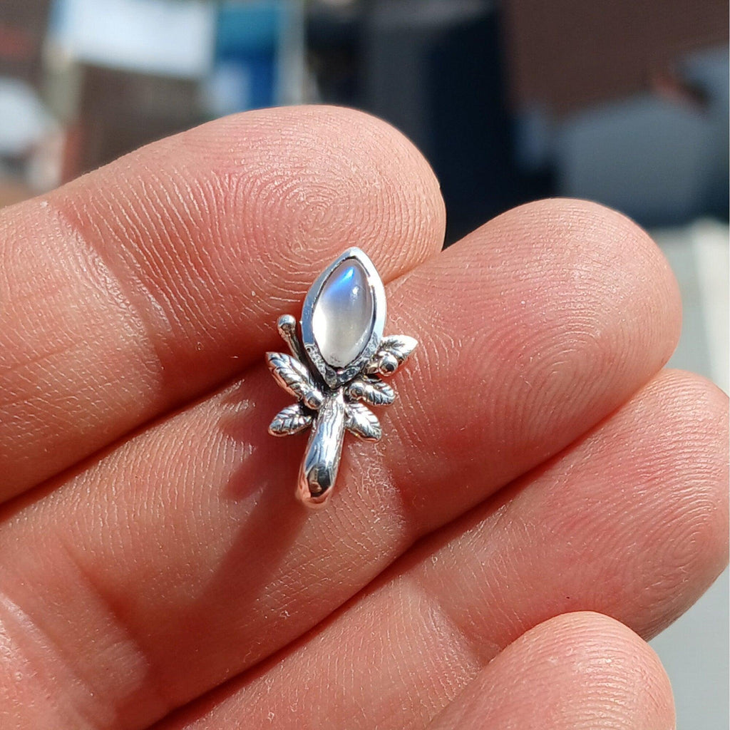 Moonstone Pendant, Flower Pendant, Sterling Silver Pendant, Moonstone Necklace, marquise shaped Ceylon Moonstone, gift for her, Leaf Pendant-4