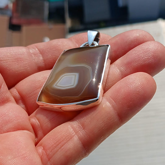 Agate Necklace, Sterling Silver Pendant, Artwork Pendant, honey color Agate, Silver Necklace, Gift for Him, Agate silver Amulet, Unique Gift-0