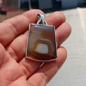 Agate Necklace, Sterling Silver Pendant, Artwork Pendant, honey color Agate, Silver Necklace, Gift for Him, Agate silver Amulet, Unique Gift-3
