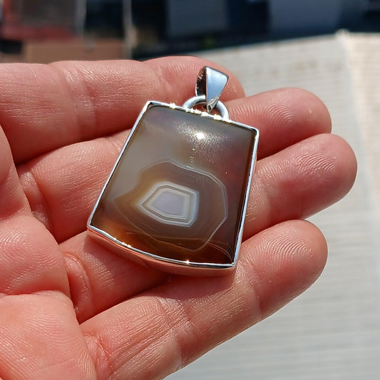 Agate Necklace, Sterling Silver Pendant, Artwork Pendant, honey color Agate, Silver Necklace, Gift for Him, Agate silver Amulet, Unique Gift-0