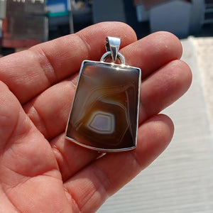 Agate Necklace, Sterling Silver Pendant, Artwork Pendant, honey color Agate, Silver Necklace, Gift for Him, Agate silver Amulet, Unique Gift-4