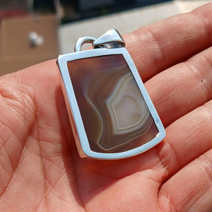 Agate Necklace, Sterling Silver Pendant, Artwork Pendant, honey color Agate, Silver Necklace, Gift for Him, Agate silver Amulet, Unique Gift-2