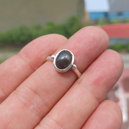 Black Star Sapphire Ring, Sterling Silver Ring, Sapphire Silver Ring, Black Sapphire Ring, Gift for Her, Black Star Sapphire cab - size 6.5-0