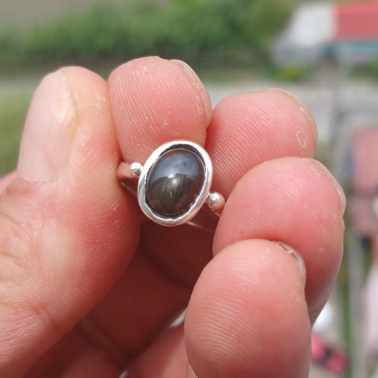 Black Star Sapphire Ring, Sterling Silver Ring, Sapphire Silver Ring, Black Sapphire Ring, Gift for Her, Black Star Sapphire cab - size 6.5-0