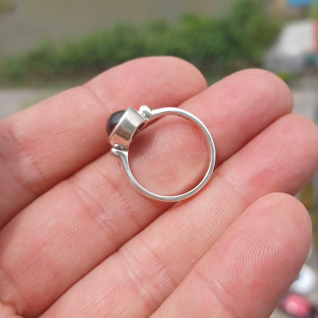 Black Star Sapphire Ring, Sterling Silver Ring, Sapphire Silver Ring, Black Sapphire Ring, Gift for Her, Black Star Sapphire cab - size 6.5-4
