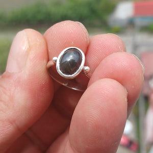 Black Star Sapphire Ring, Sterling Silver Ring, Sapphire Silver Ring, Black Sapphire Ring, Gift for Her, Black Star Sapphire cab - size 6.5-3
