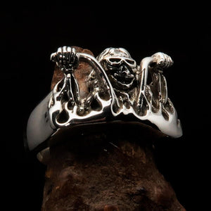 Men's Outlaw Ring Biker on Chopper - antiqued Sterling Silver-0