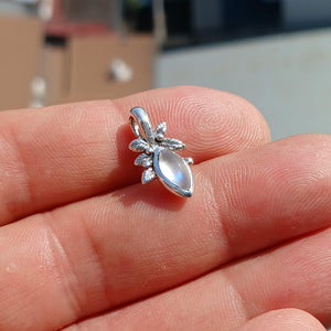 Moonstone Pendant, Flower Pendant, Sterling Silver Pendant, Moonstone Necklace, marquise shaped Ceylon Moonstone, gift for her, Leaf Pendant-0