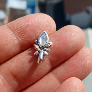 Moonstone Pendant, Flower Pendant, Sterling Silver Pendant, Moonstone Necklace, marquise shaped Ceylon Moonstone, gift for her, Leaf Pendant-4