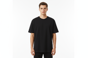 short sleeve black tshirt on model